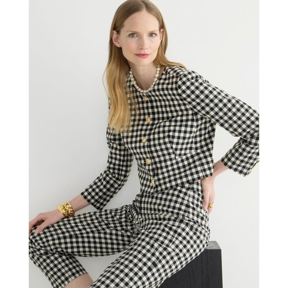 NWT J.Crew Louisa Lady Jacket in Black Gingham Stretch Italian Wool Blend 12